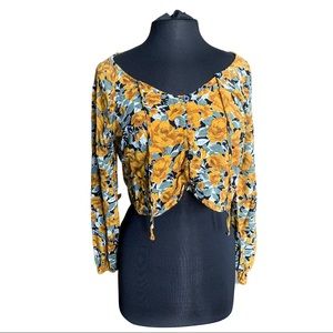 Mustard Floral Ruched Crop Top